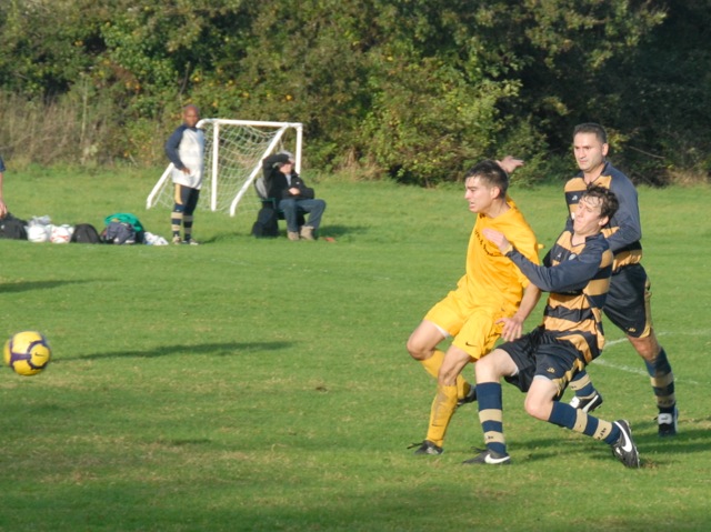 Henry Pollack battles for the ball 18-10-14 LFC Res vs Rowfant Village Div IV Cup